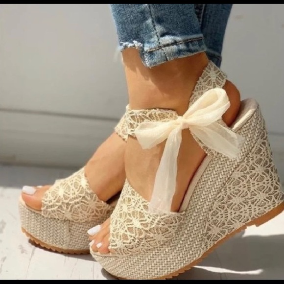 Shoes - ***SOLD***Lace Up Gold Filigree Wedge Sandals
